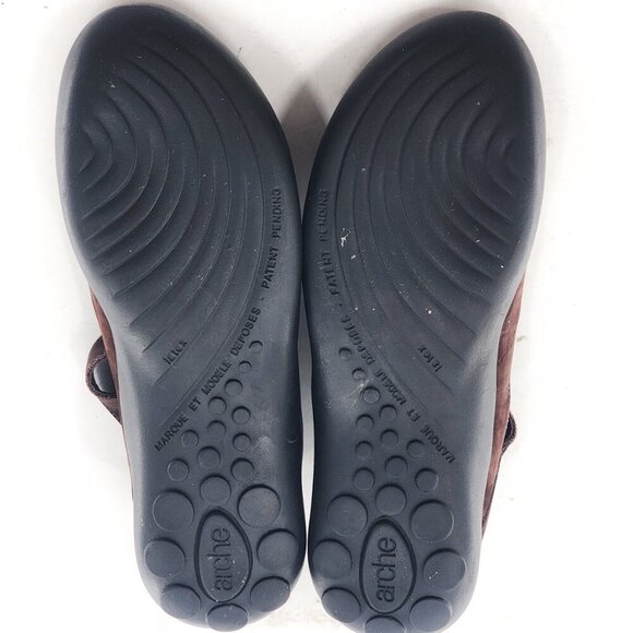 ARCHE Brown Nubuck Mary Jane Flats Ankle Strap Hook & Loop Elastic - Picture 8 of 8